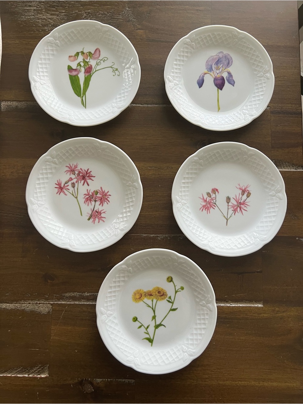 Limoges White Porcelain Floral Appetizer Plates - Pink, Purple, Yellow, Green